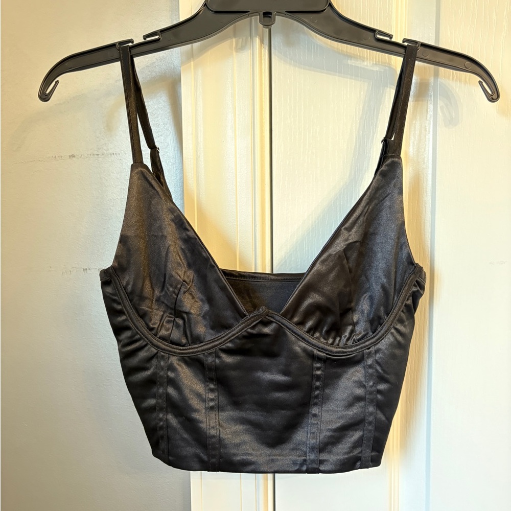 Black Satin Corset Crop Top